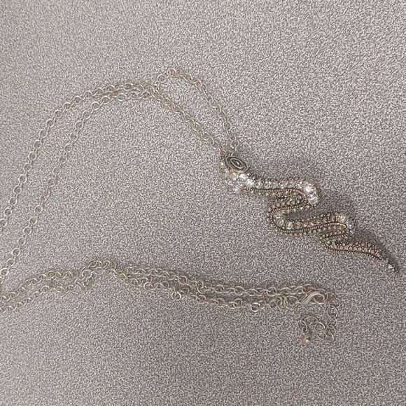 Silvertone Clear Rhinestone Snake Pendant Long Necklace - Picture 10 of 17